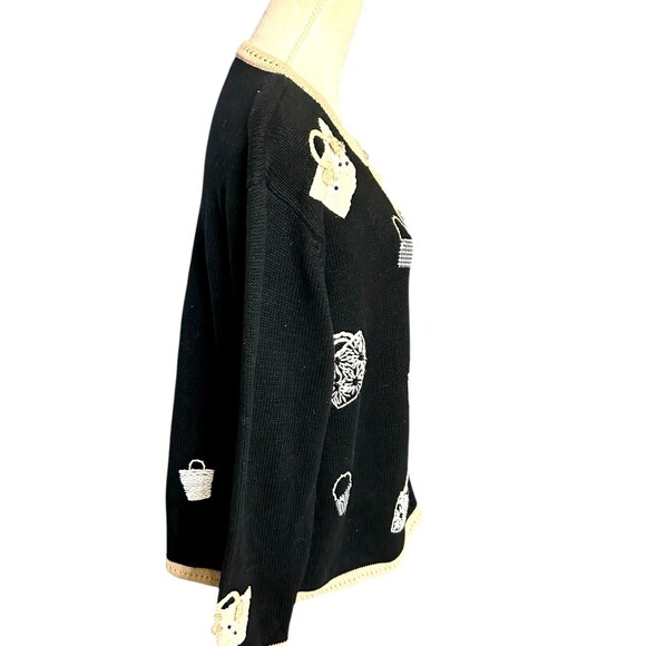 Vintage Talbot Black Tan Beaded Embroidered Handbag Cardigan Ugly Sweater 1X - Picture 5 of 9